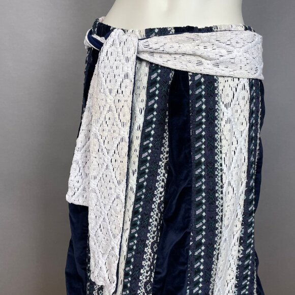 Vintage Chessa Davis Skirt Patchwork Stripes Velvet Lace Tapestry Belt Hippie - Picture 14 of 16
